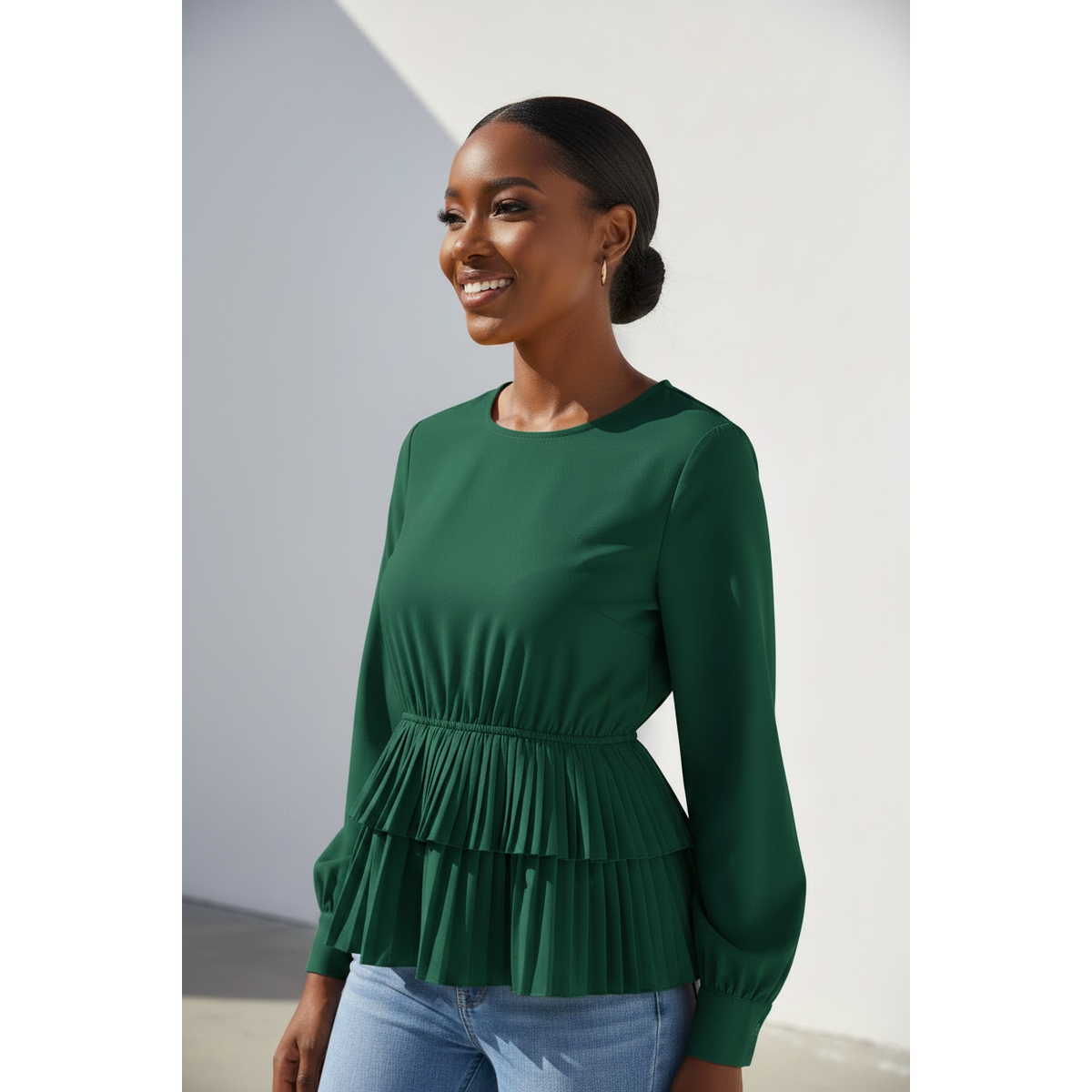 Round Neck Long Sleeve Blouse