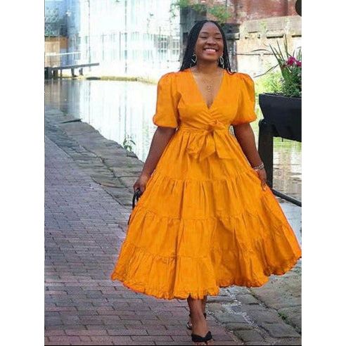 V-Neck Maxi Bubble Plus-size Dress