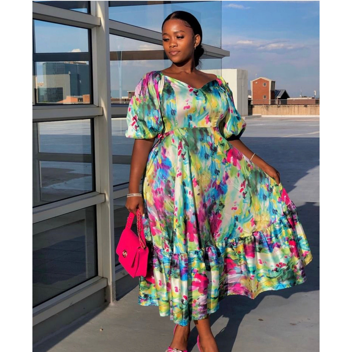 Lantern Short Sleeve Floral Maxi Dress — YELLOW SUB TRADING