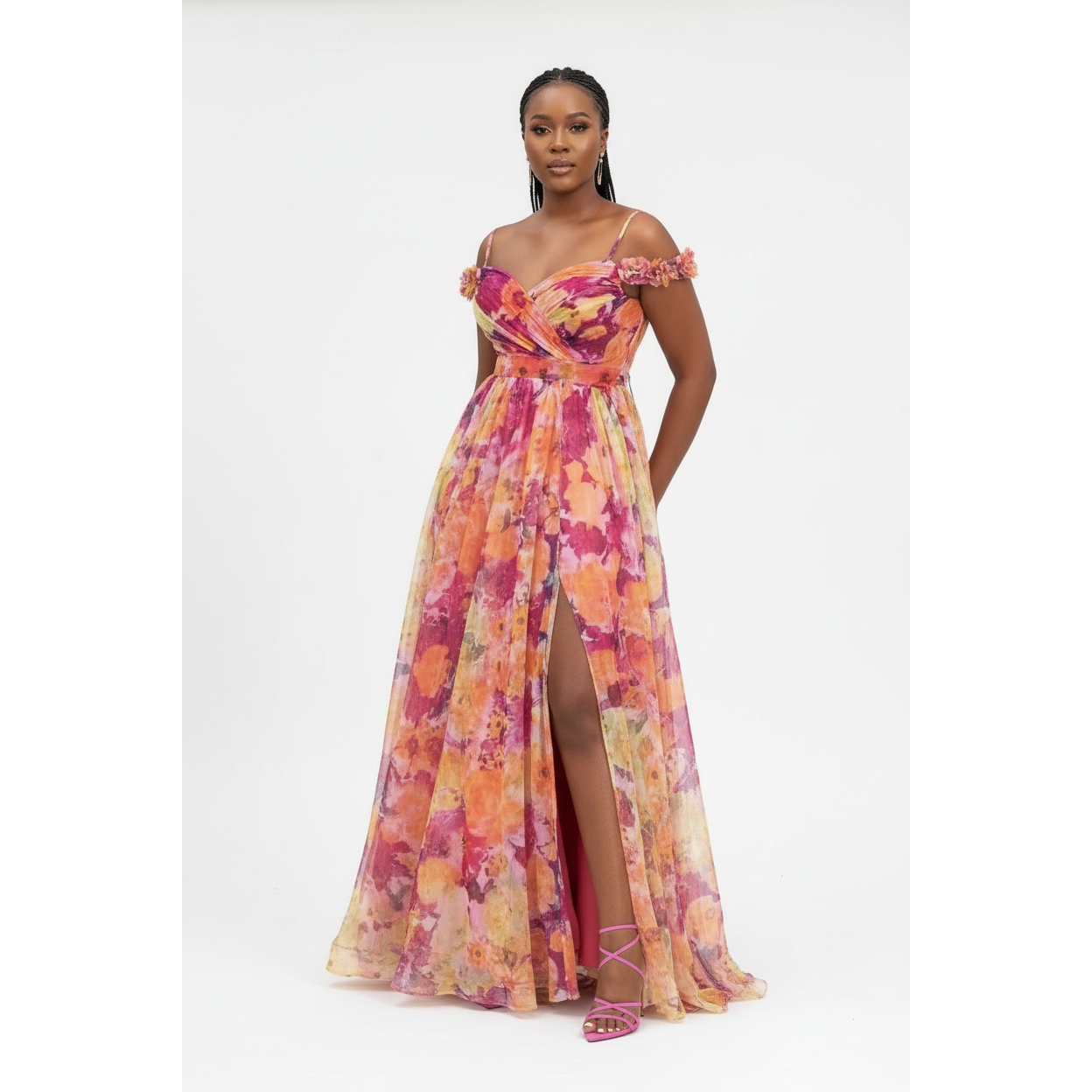Elegant Summer Floral Off-Shoulder Maxi Dress
