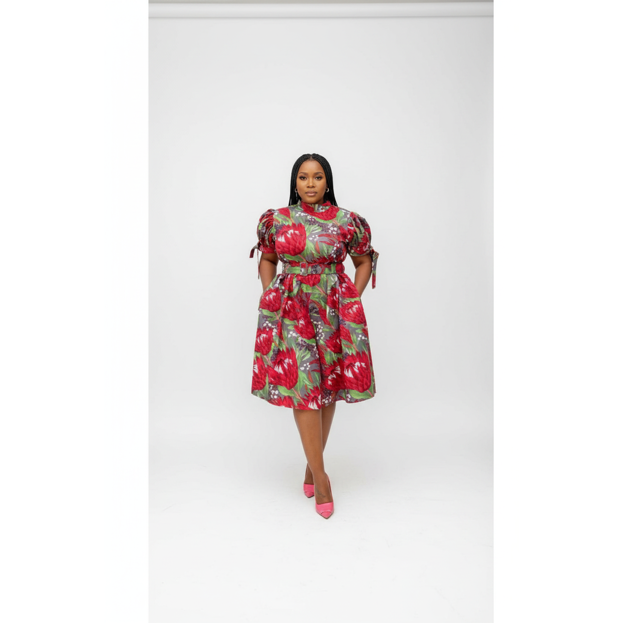 Short Sleeve Round Neck Ankara Dress