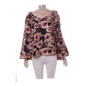 Lantern Sleeve Printing V Neck Floral Print Blouse
