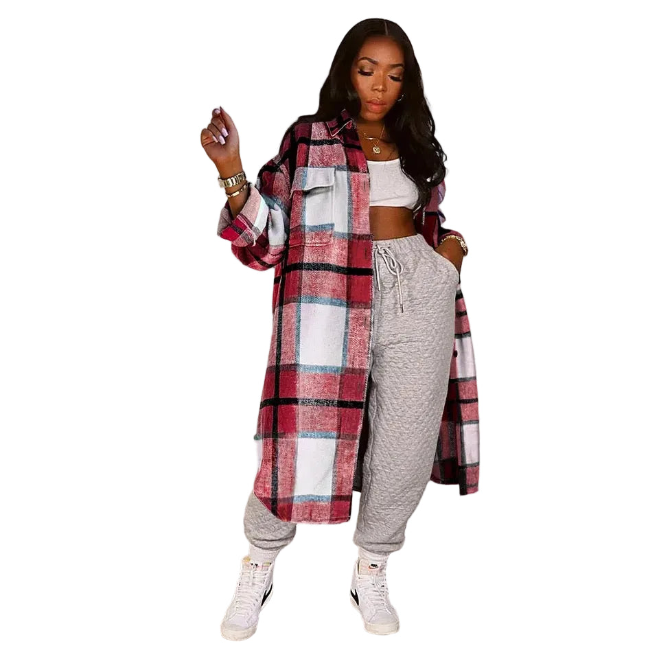 Plaid Pocket Winter Long Shirt