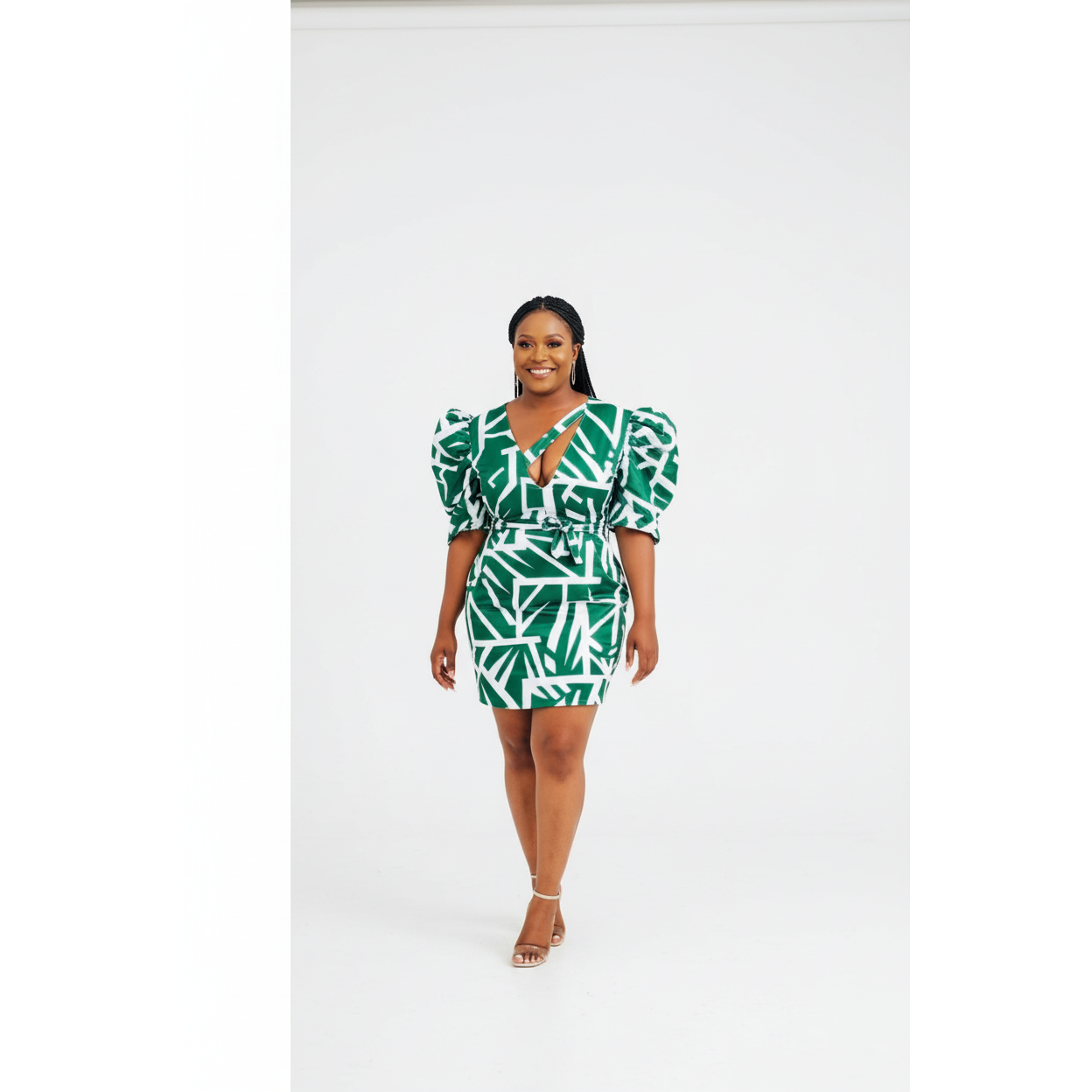 Short Sleeve V-Neck Mini Print Dress