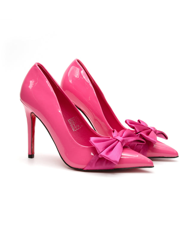 Pointed Toe Bow Knot Glossy High Heel