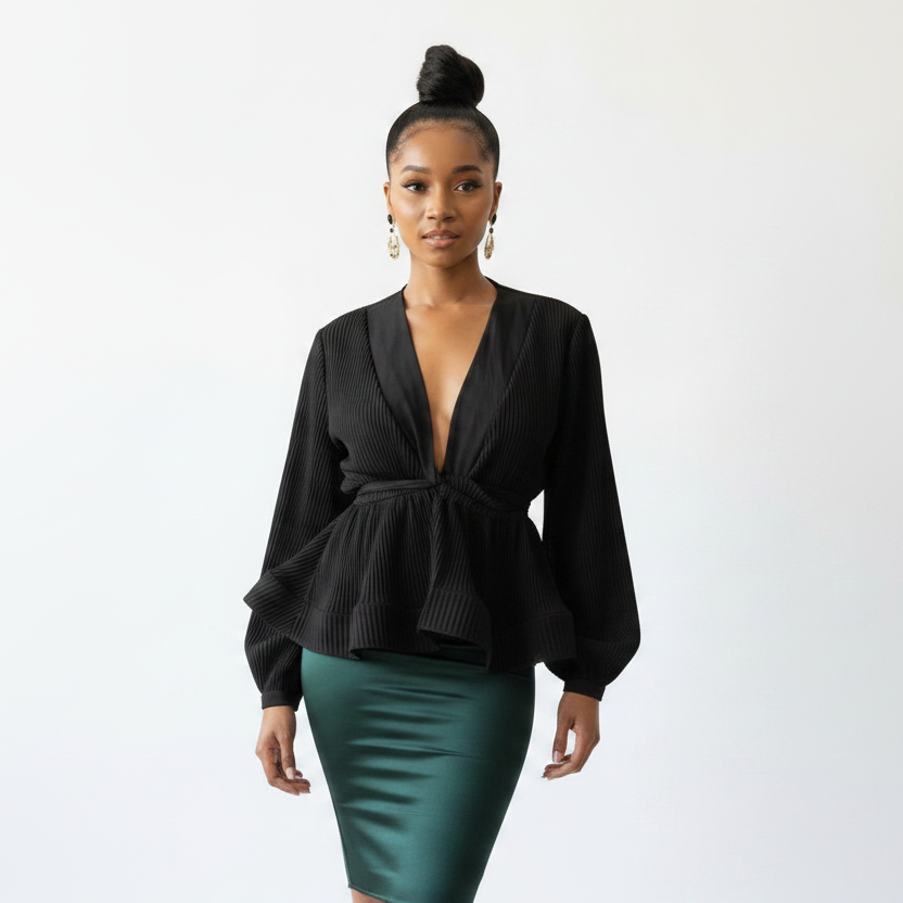 Neploe Ruched Pleated Ruffles Blouse