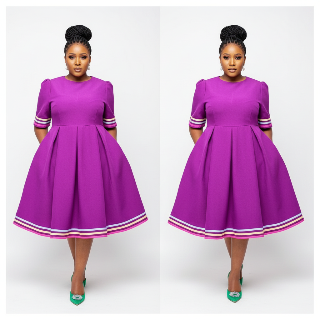 Round Neck 3 quart Sleeve Ankara Dress