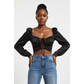 Vintage Hollow Lace-up Front Puff Sleeve Blouse