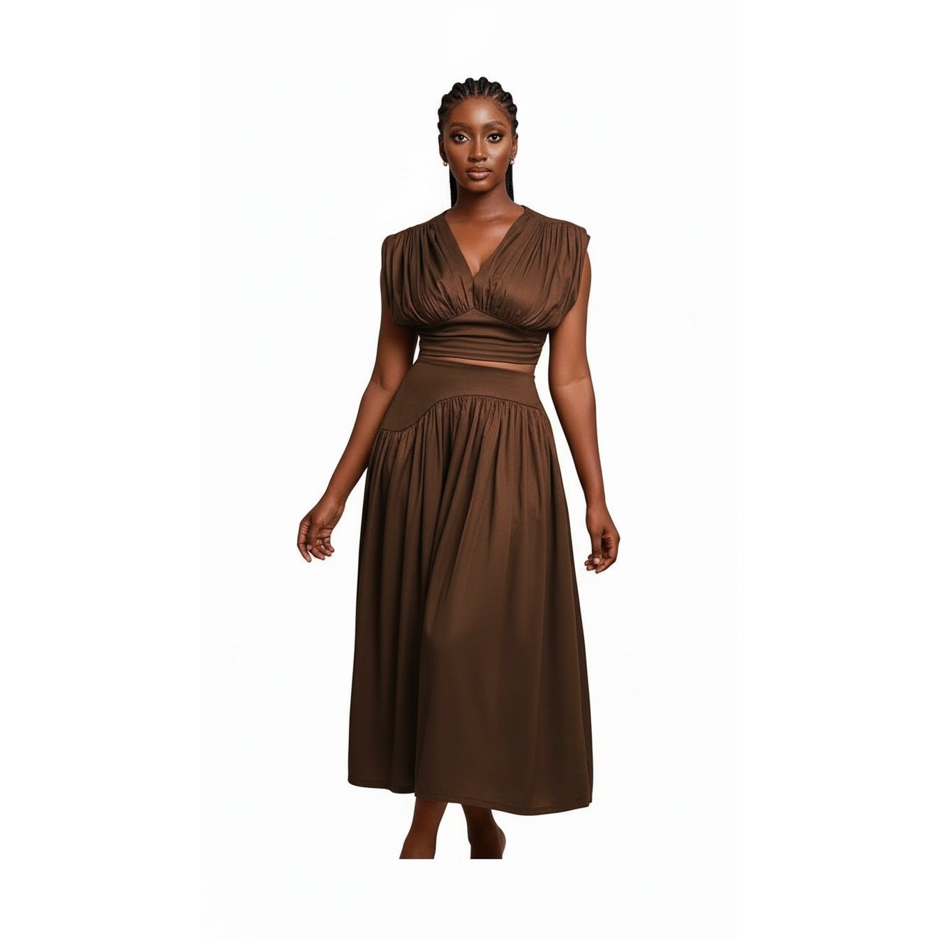 Sleeveless V-Neck Crop Top and High Waisted Skirt Set