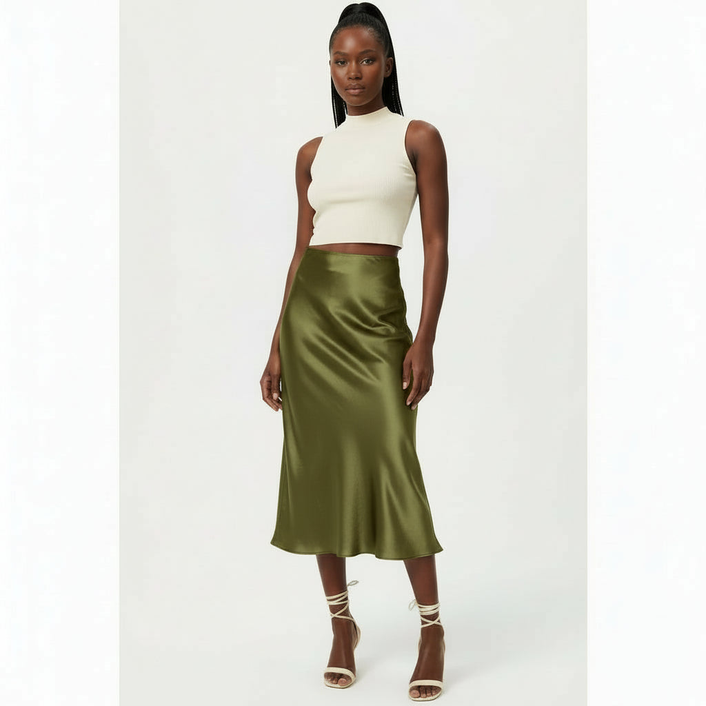 High Waisted Summer Satin Skirts