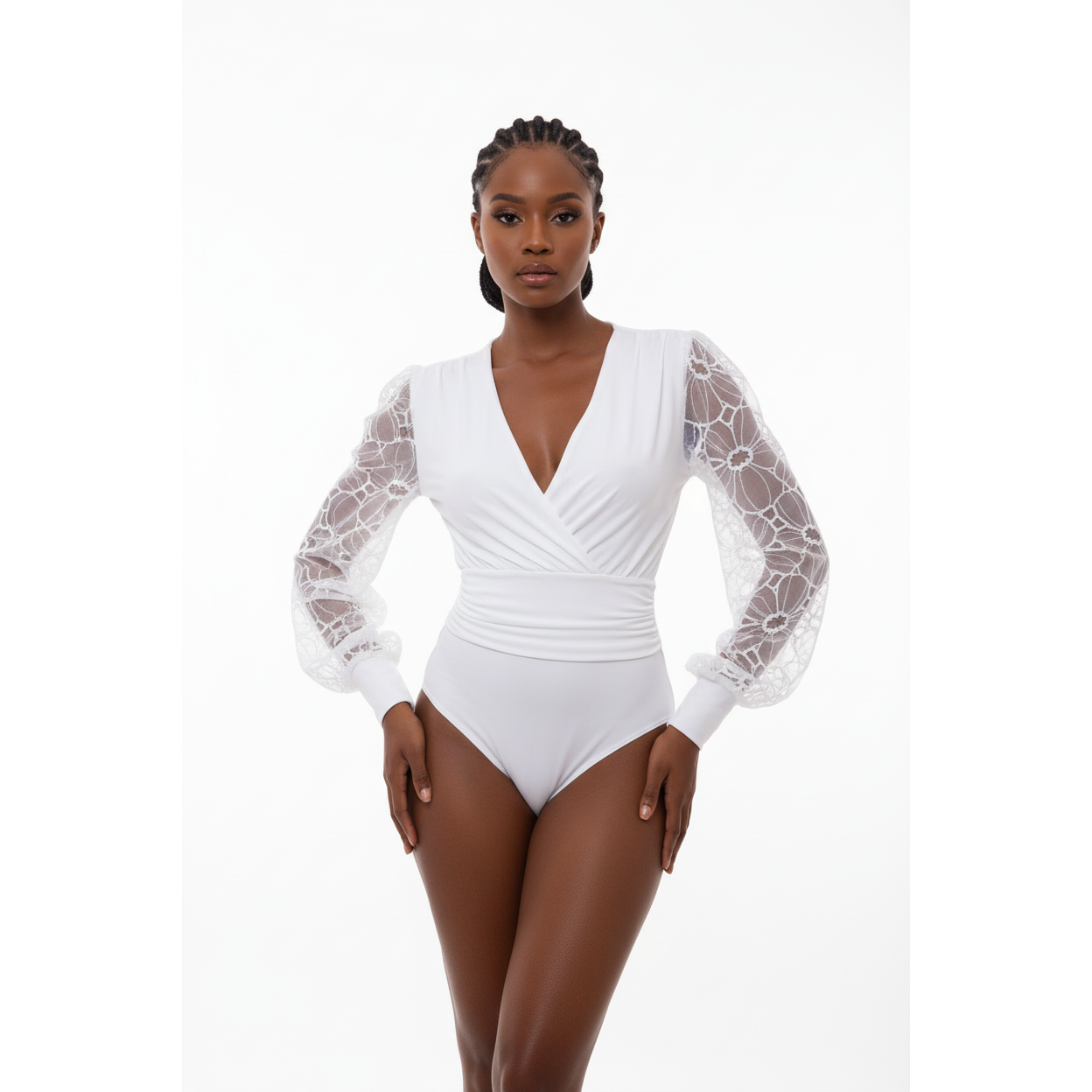 V-Neck Mesh Long Sleeve Bodysuit