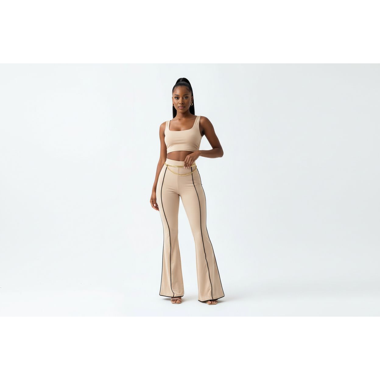 Vintage High Waist Flared Casual Pants