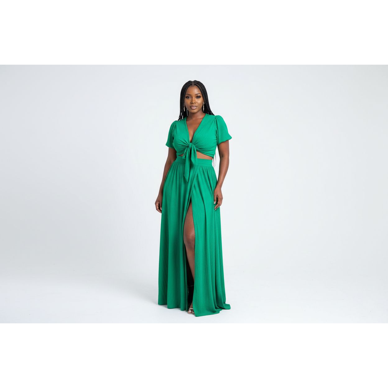 Side Slit Skirt & Knotted Tie Top Set