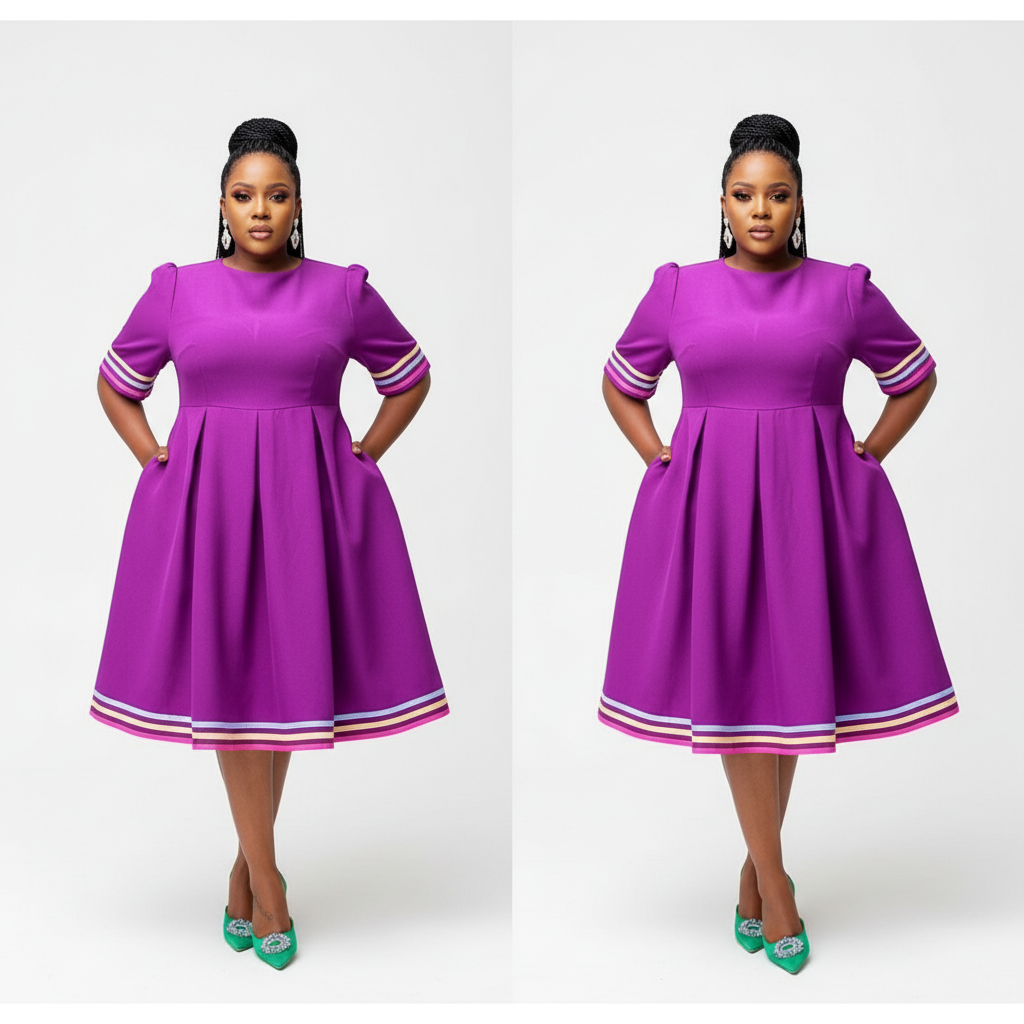 Round Neck 3 quart Sleeve Ankara Dress