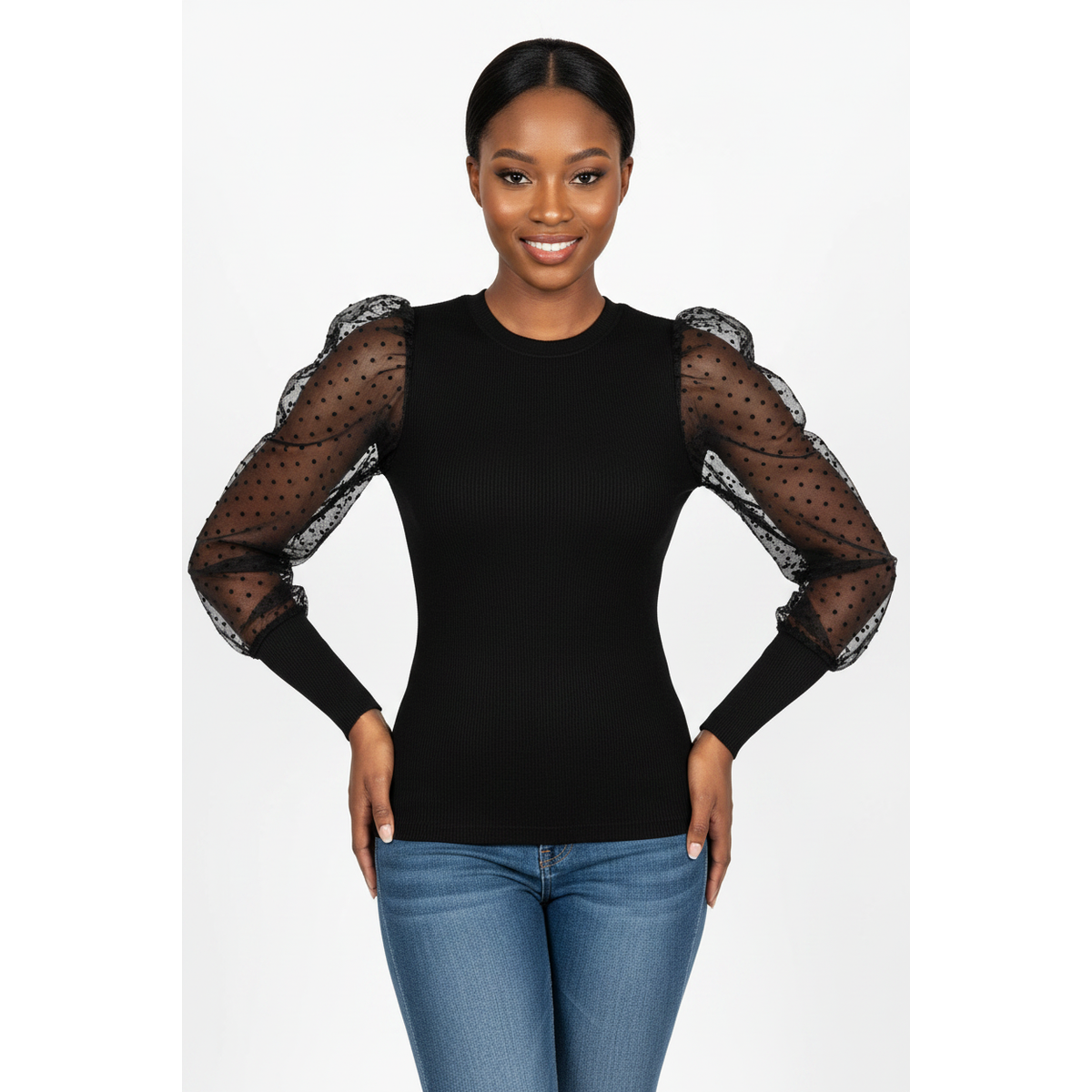 Mesh Puff Sleeve Elegant Tops