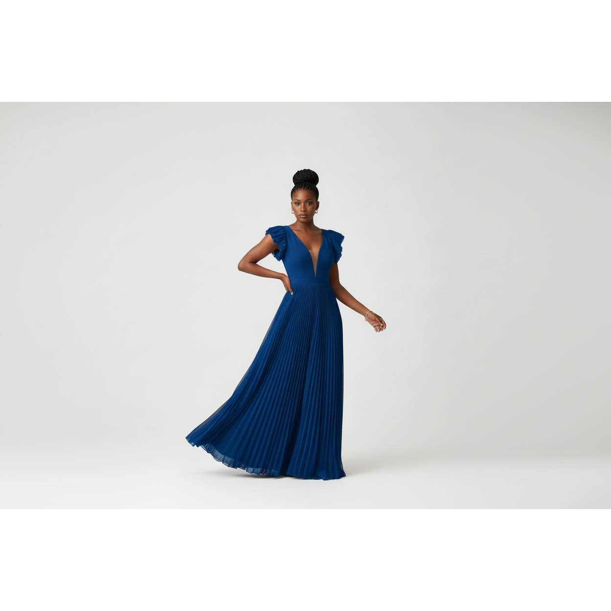 V-Neck  Sealed Design Wide Maxi Dress