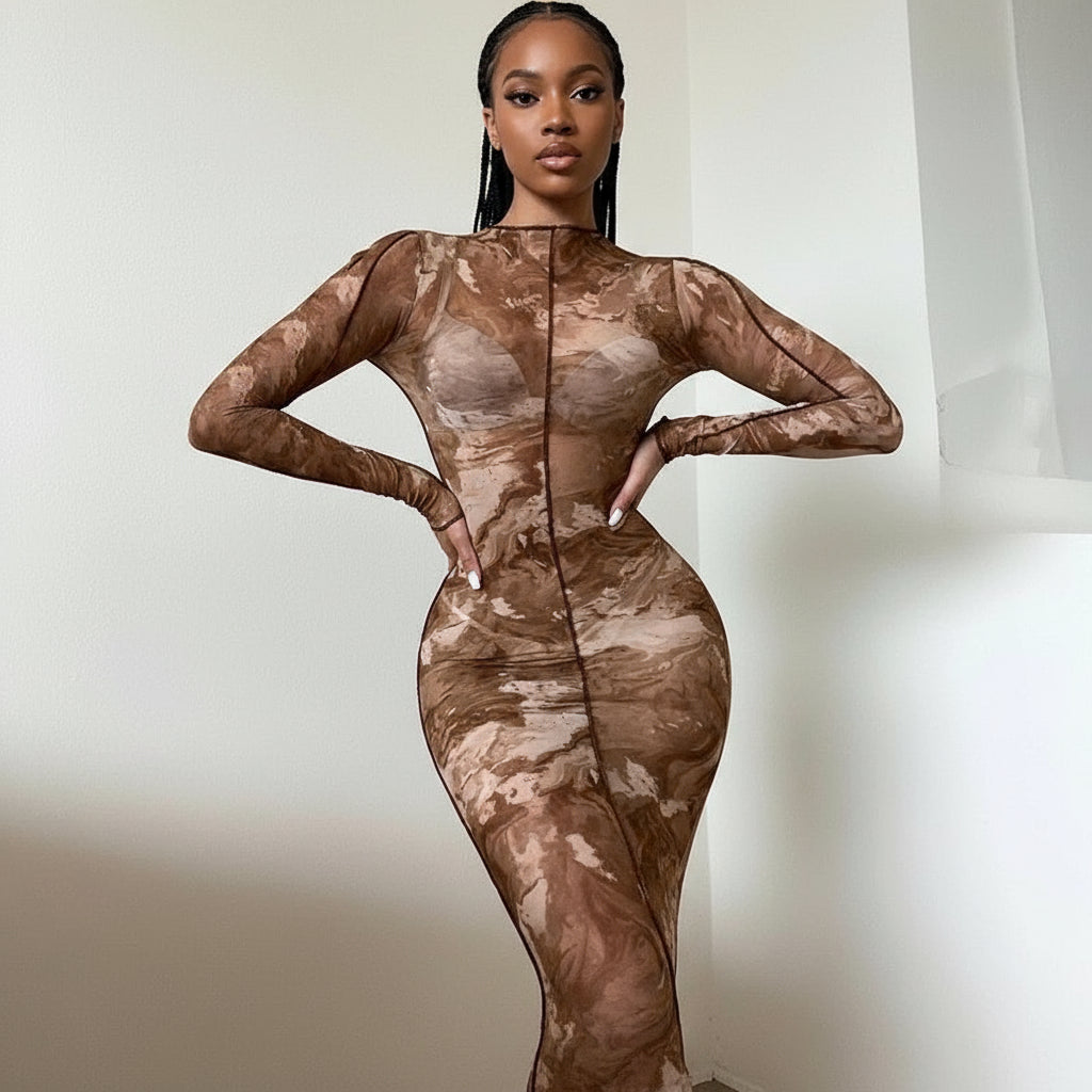 Mesh see-through bodycon dress