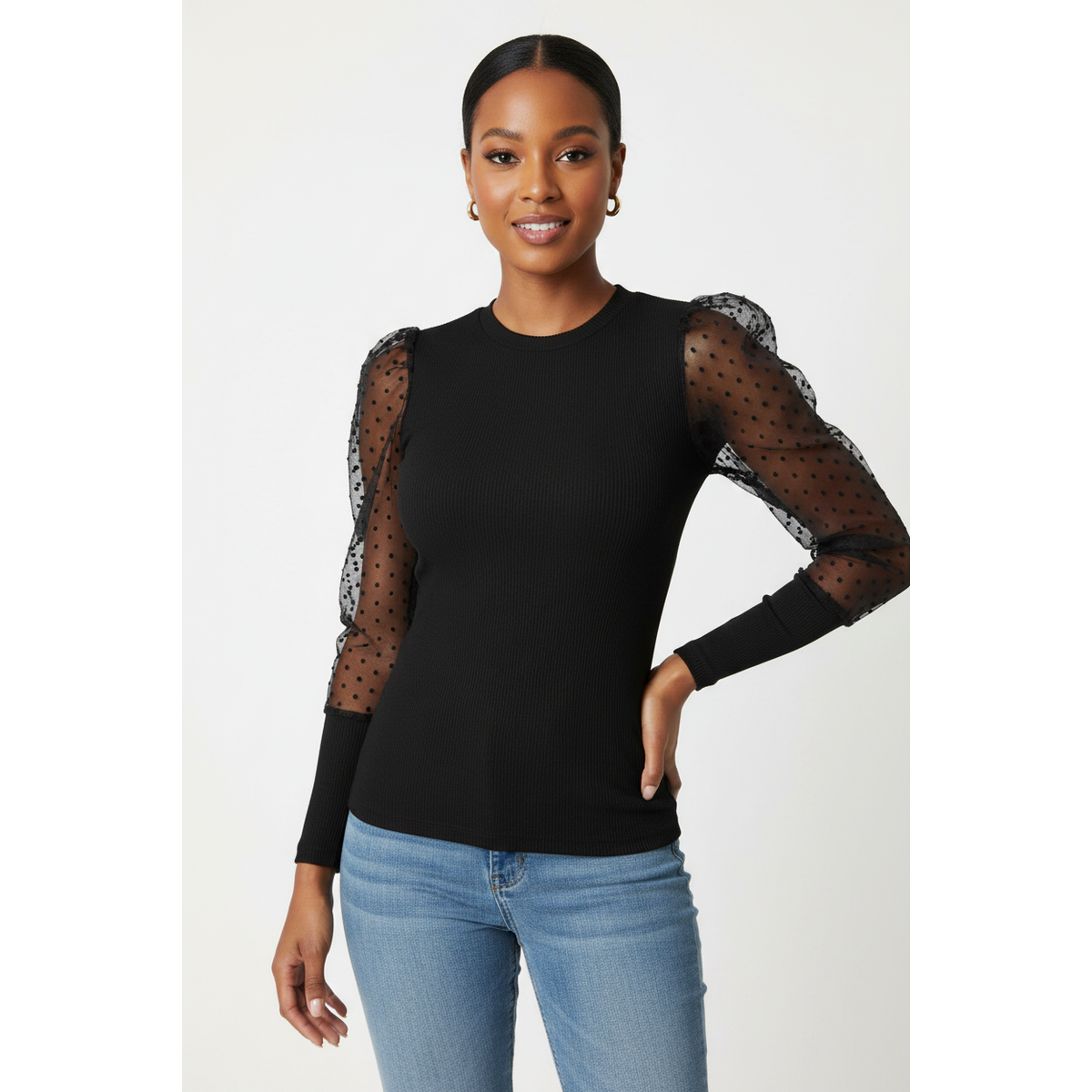 Mesh Puff Sleeve Elegant Tops