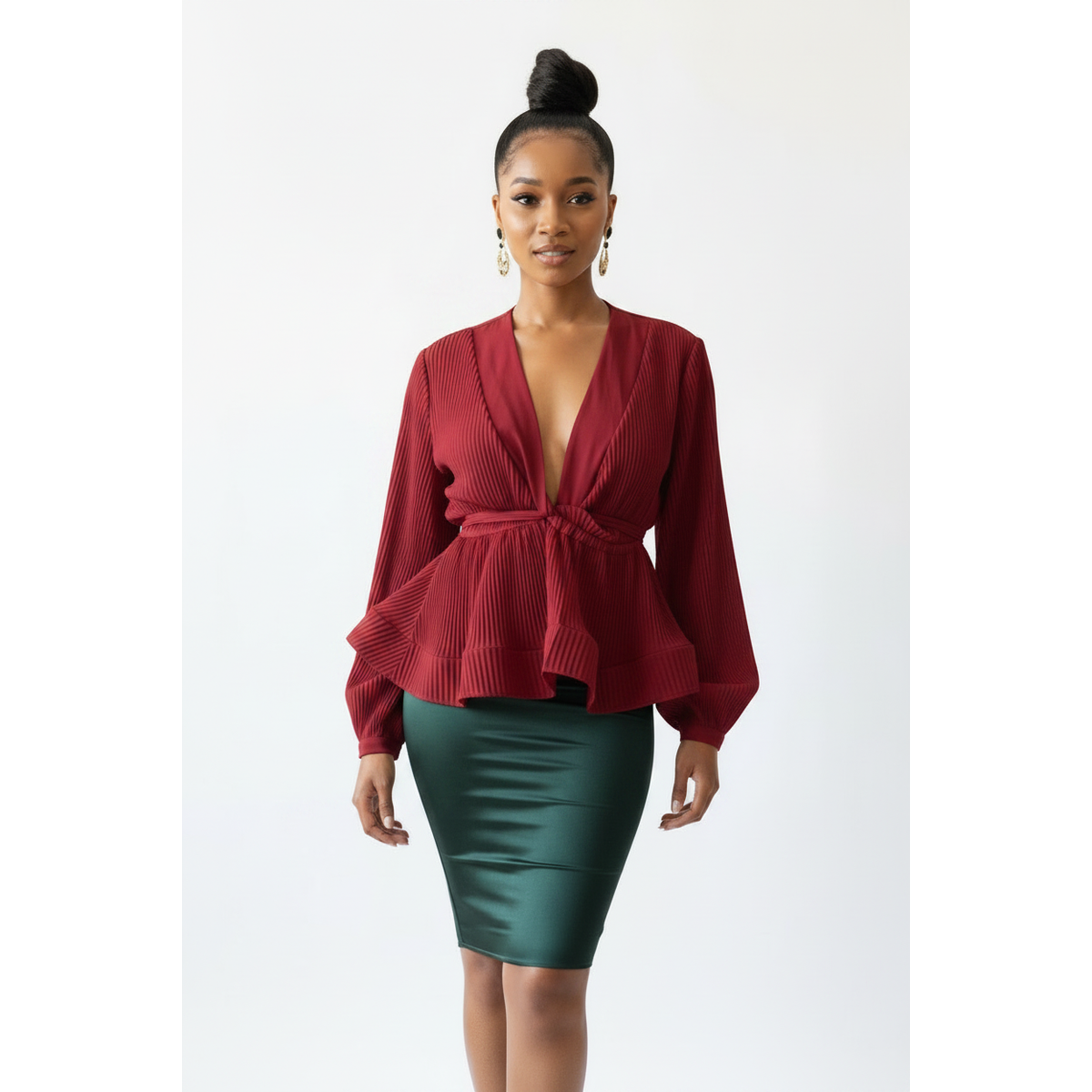 Neploe Ruched Pleated Ruffles Blouse