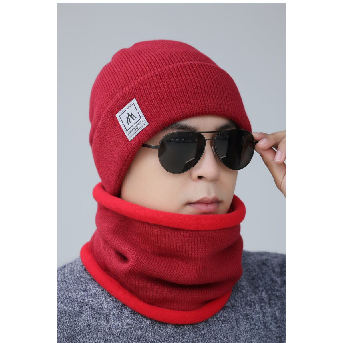 Unisex Beanie caps & Neck Scarf Knitted Hat Set