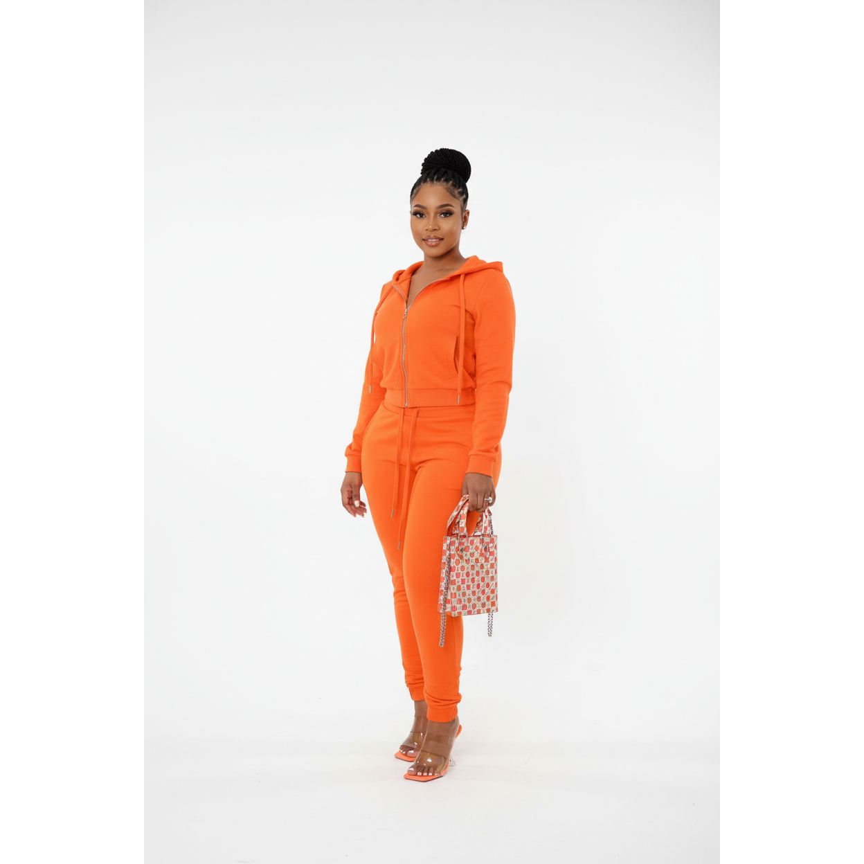 Zip Collar Long Sleeve Top and Drawstring Pants Set main image 1