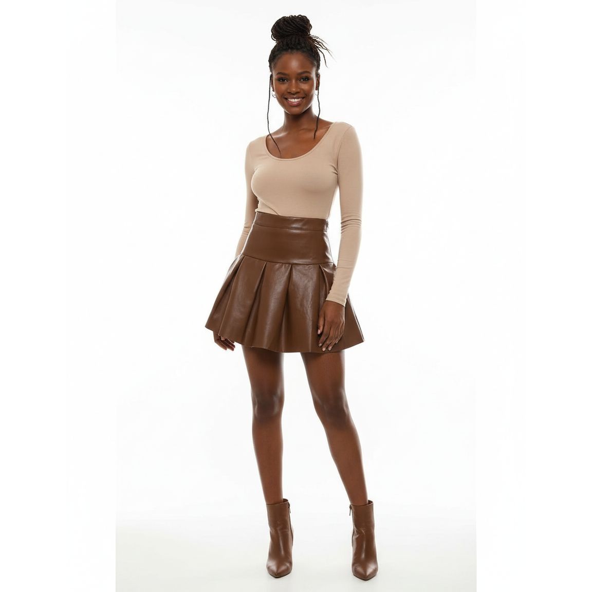 PU Pleated Short Mine Skirt