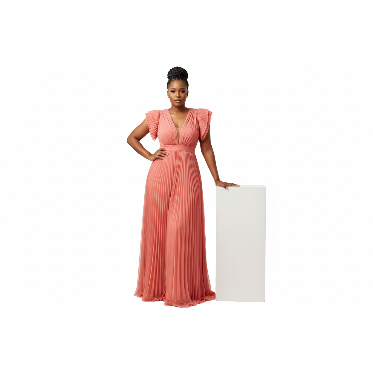 V-Neck  Sealed Design Wide Maxi Dress