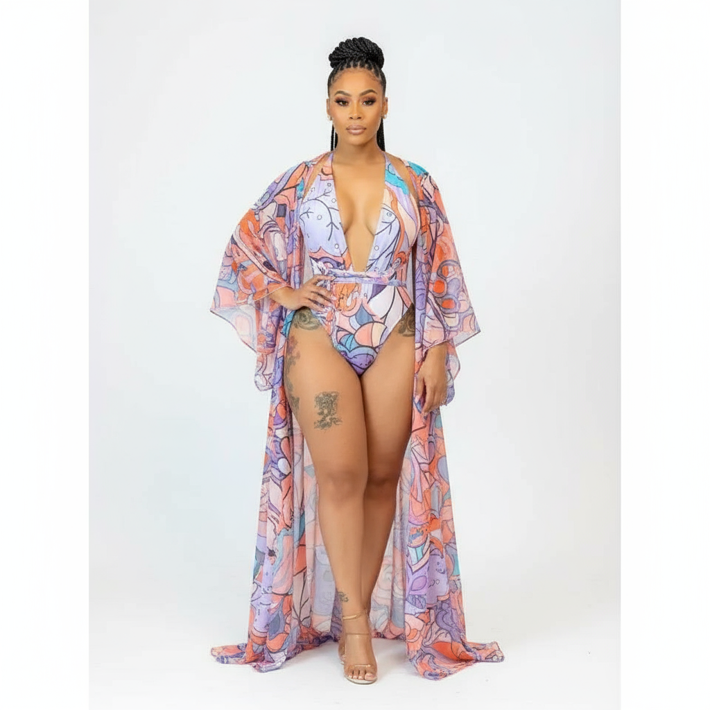 One Piece Swimsuit And  Cover-up Set