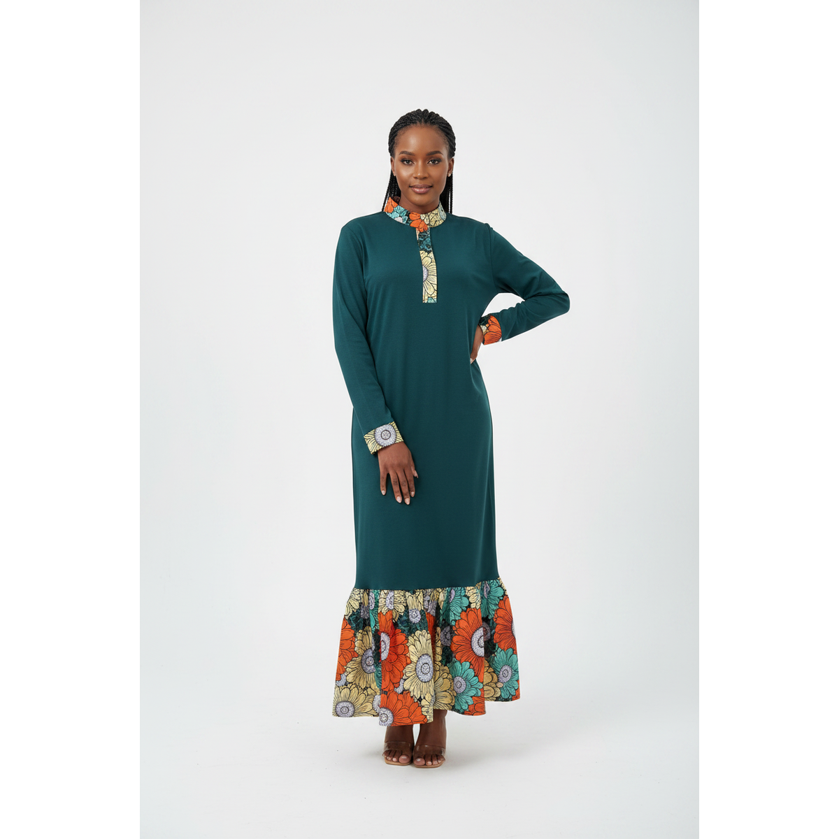 Mianda Floral Print Patchwork Maxi Dress
