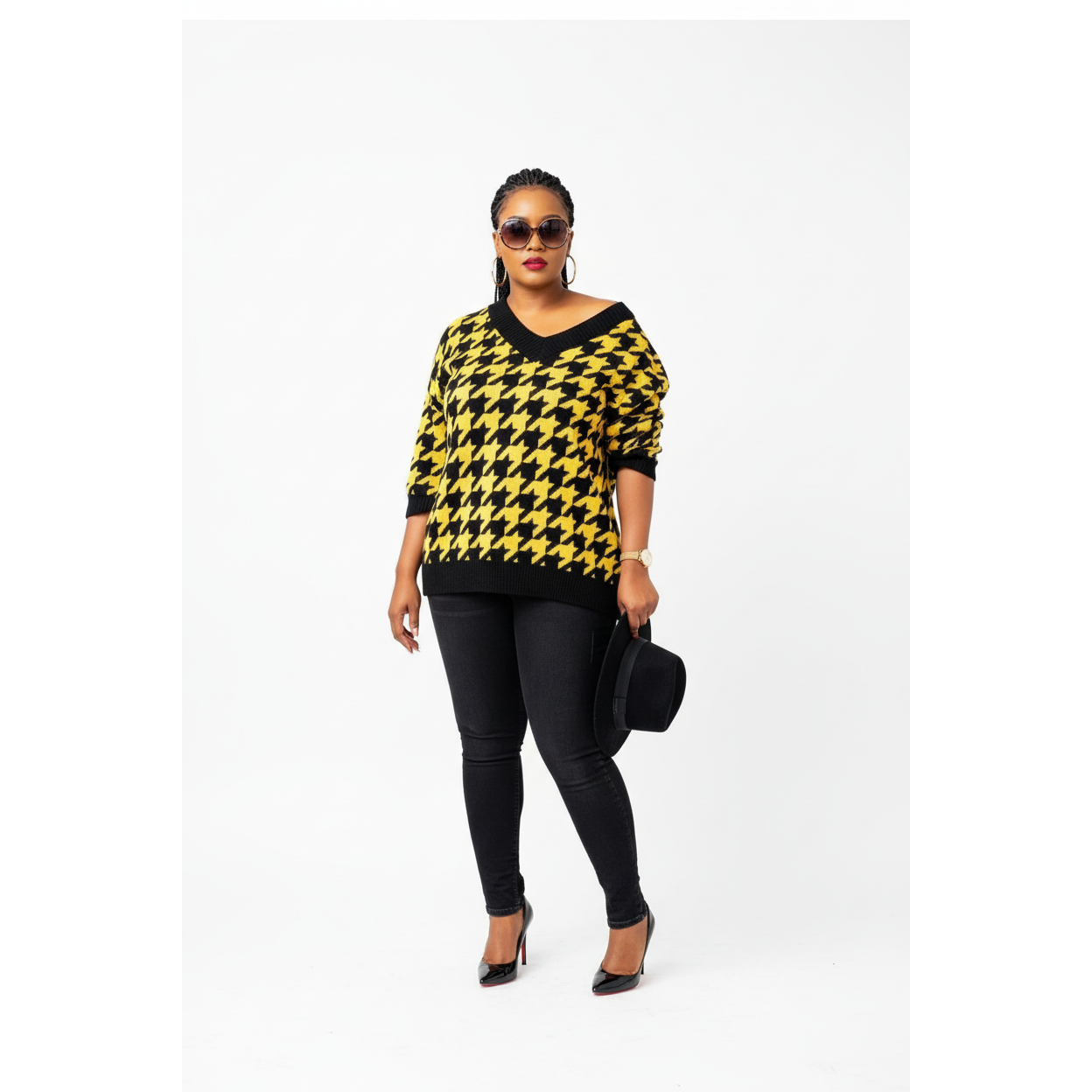 Vintage Loose Plaid V-neck Pullover