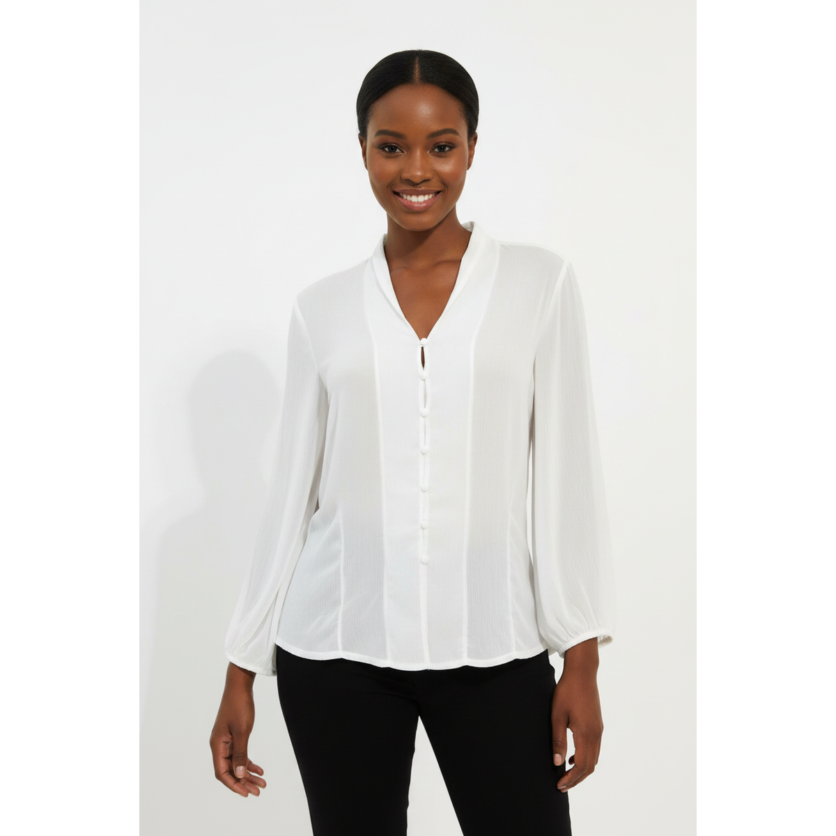 Sexy Lantern Sleeve See-through Chiffon Blouse