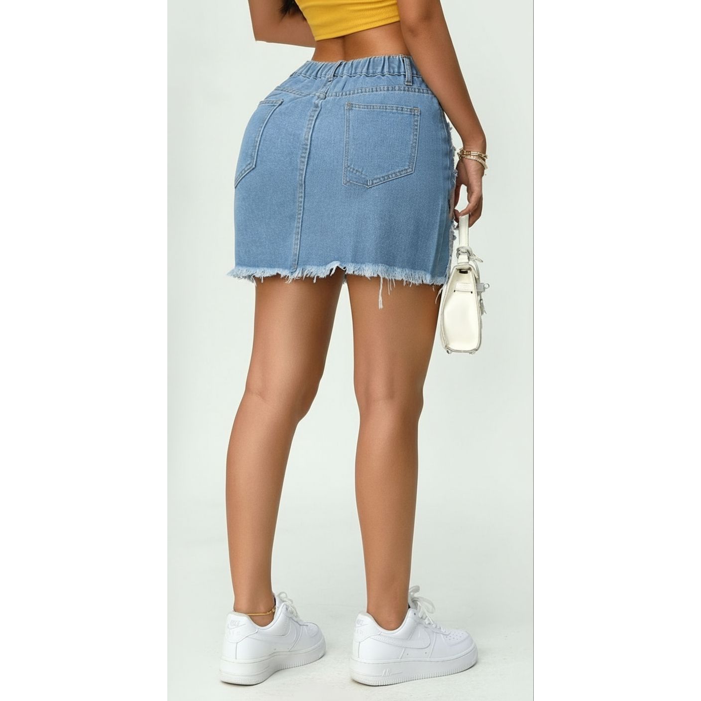 Print Distressed Denim Mini Skirt