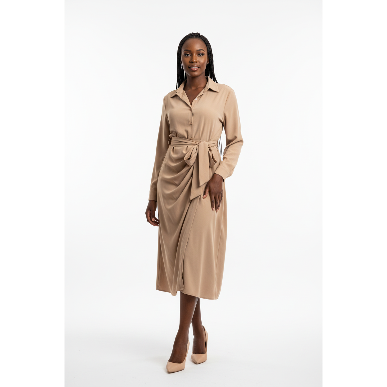 Short Sleeve Button Detailed Asymmetric Dress