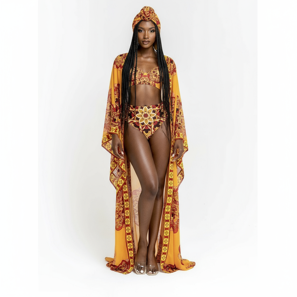 Long Kimono and Bikini 3 Piece Set No