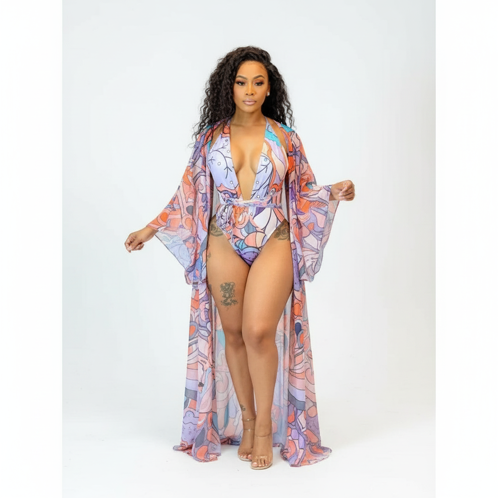 One Piece Swimsuit And  Cover-up Set