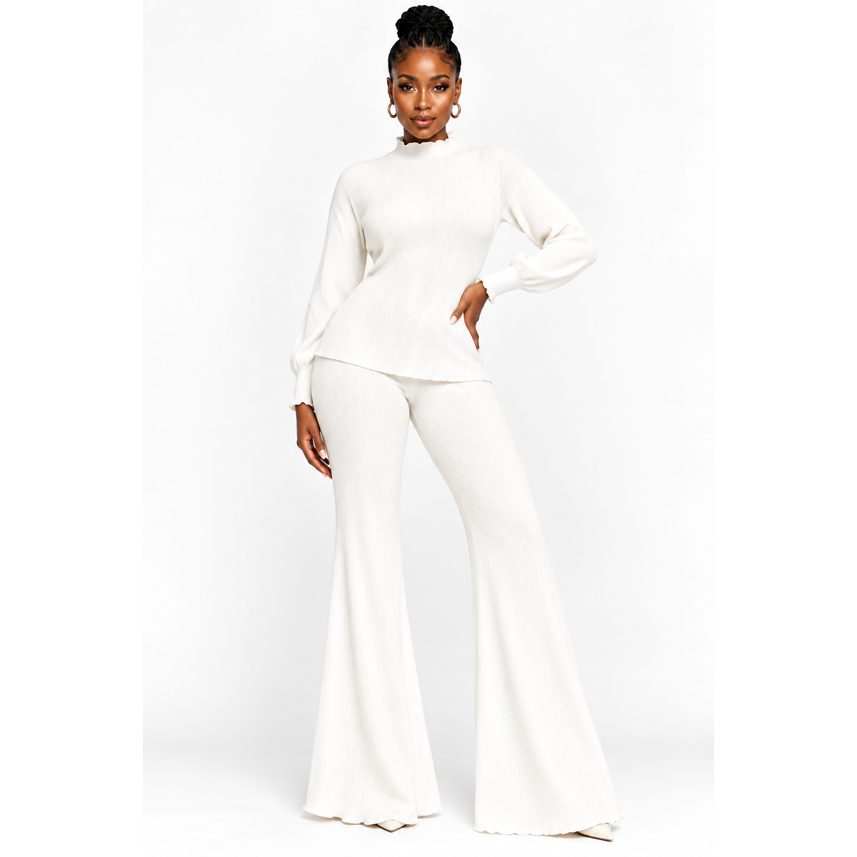 Women's Long Sleeve Top & Pleated Skirt 2-Piece Set
