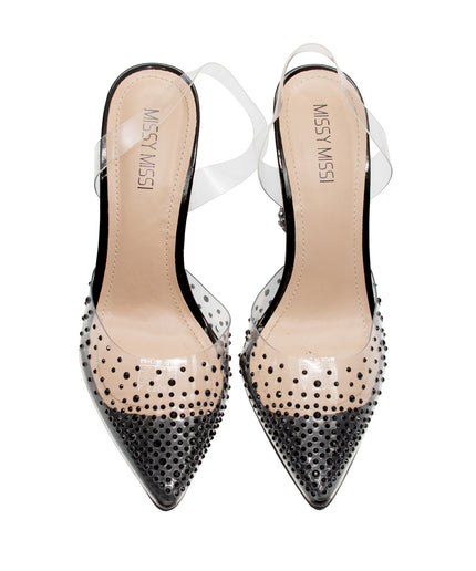 Glitter crystal PVC Lace-Up Heel