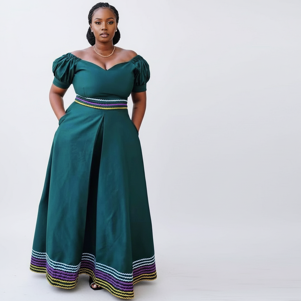 Off Shoulder 3 Quart Sleeve Ankara Dress