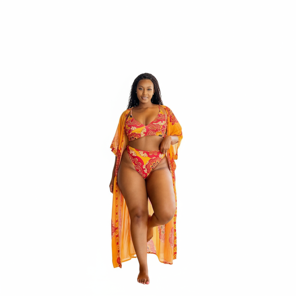 Long Kimono and Bikini 3 Piece Set No