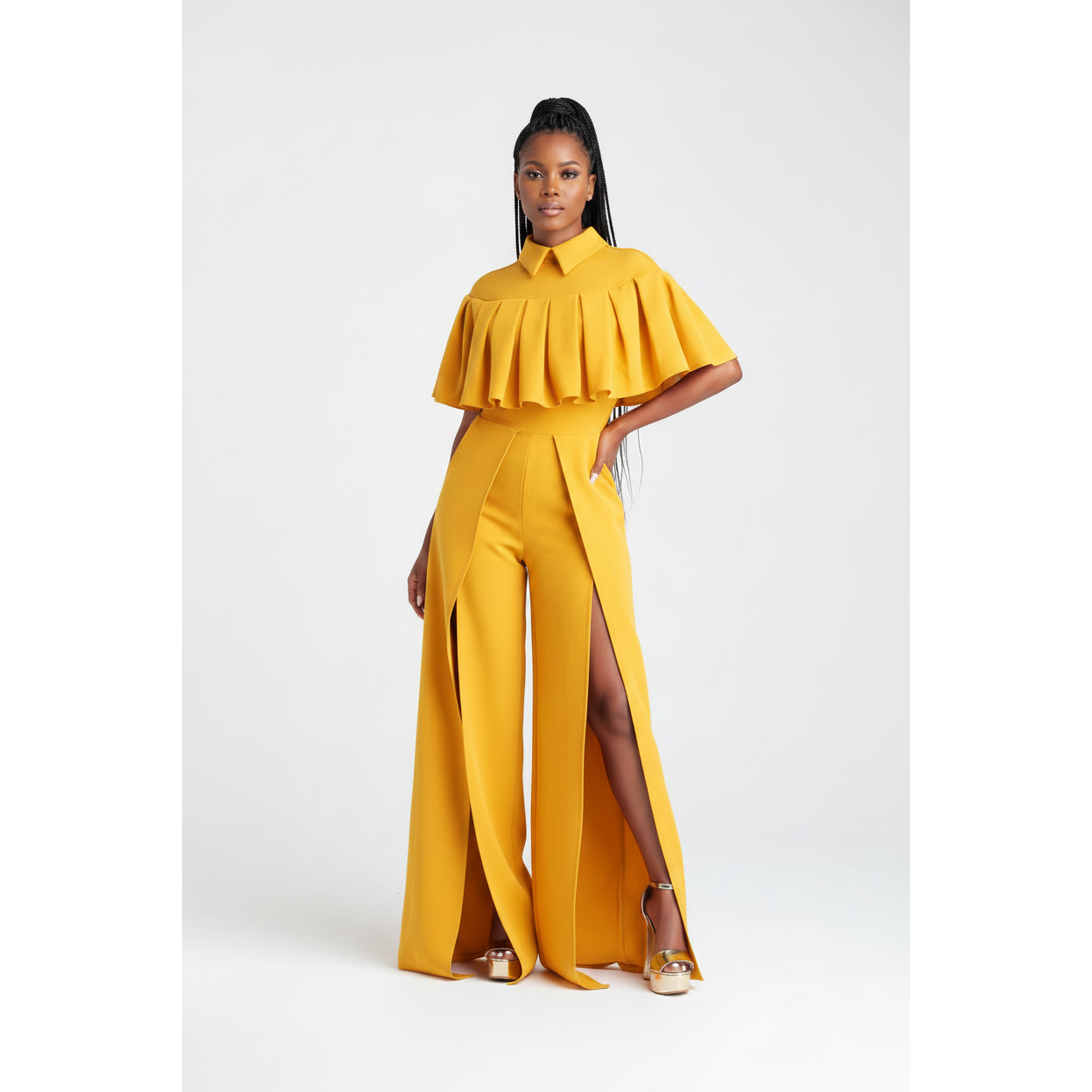 Side slit Cape jumpsuit.