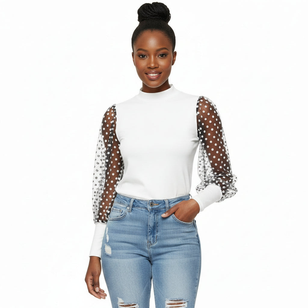 Mesh See-through Sleeve Blouse 