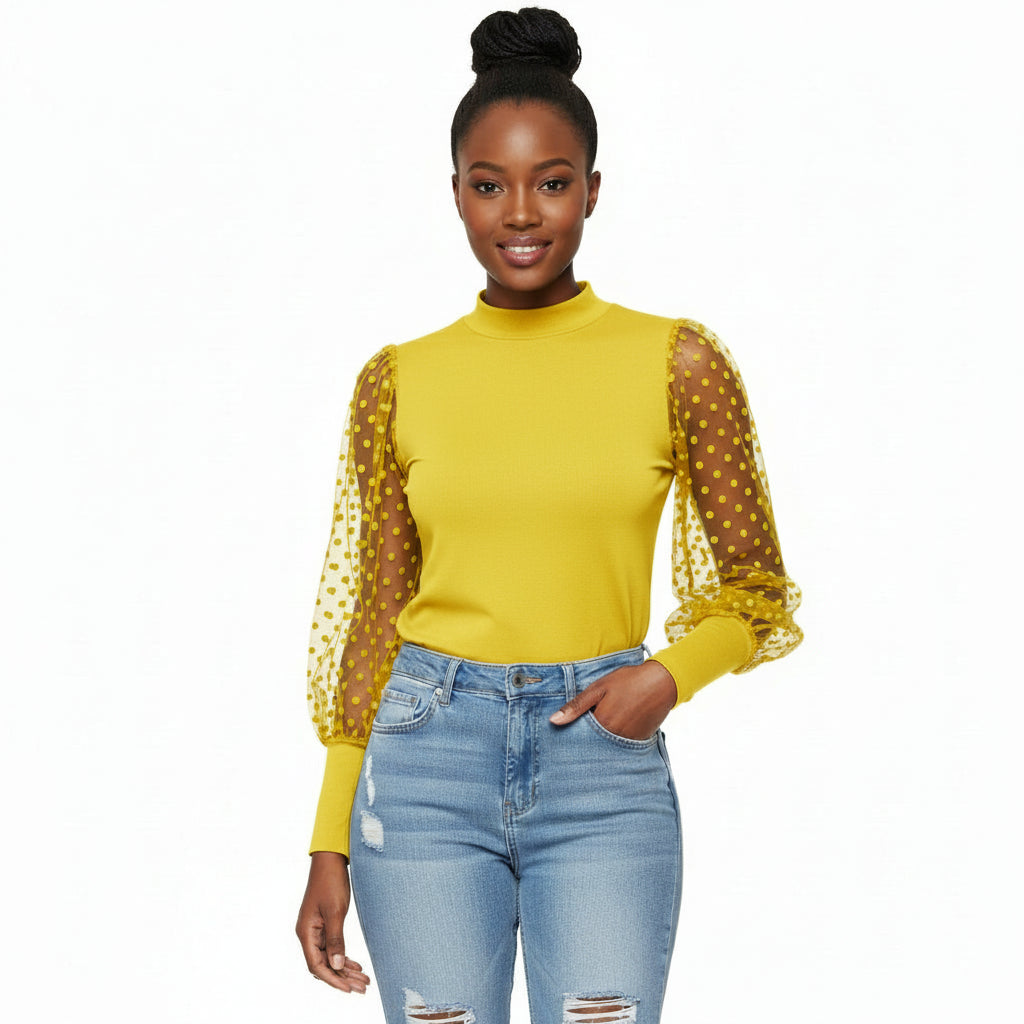 Mesh See-through Sleeve Blouse 