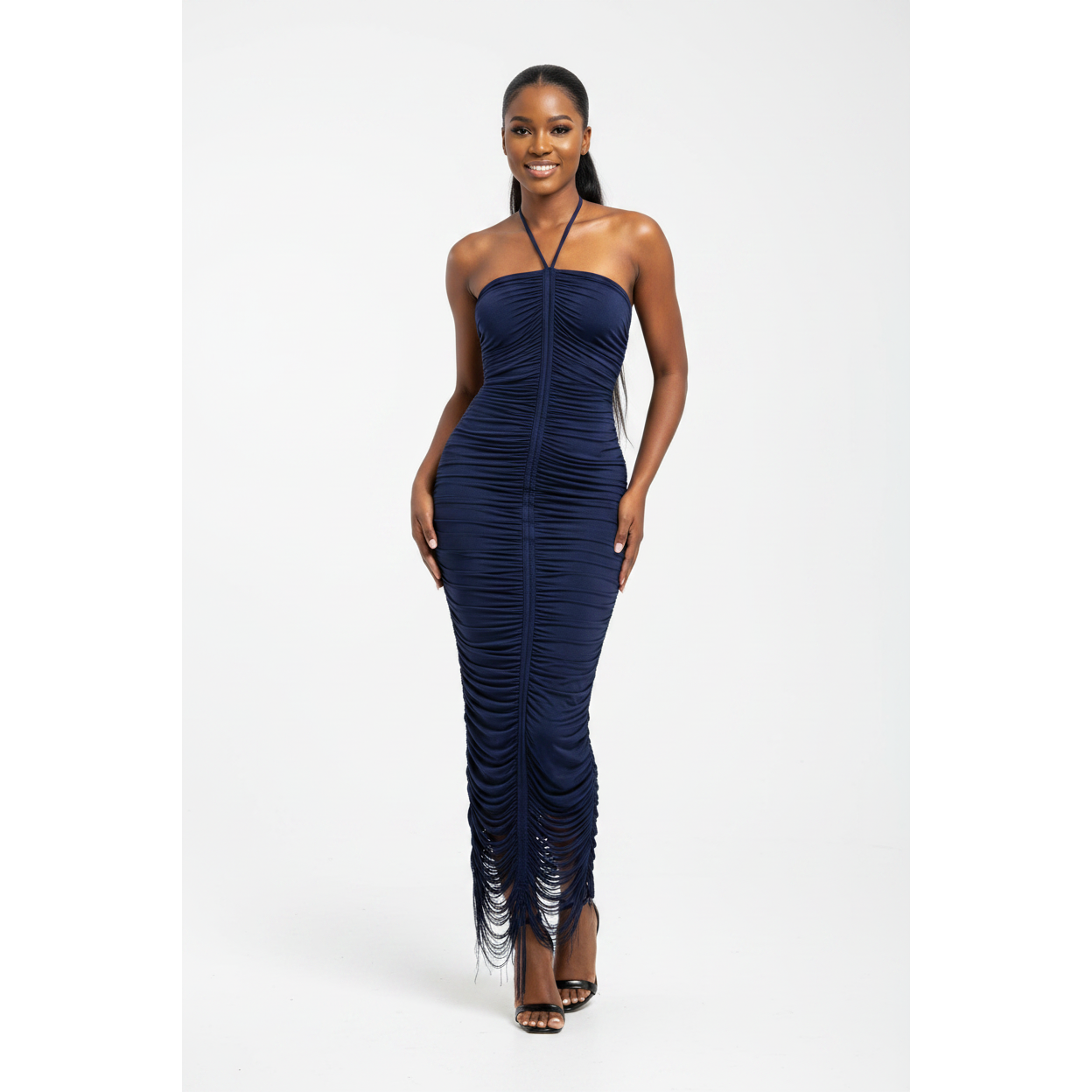 Plus-Size Ruched Halter-Neck Maxi Dress