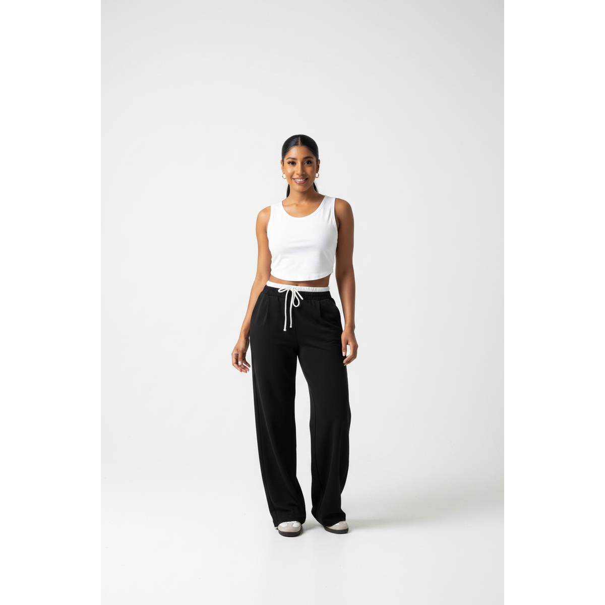 Ladies Casual High-Waisted Wide-Leg Trousers