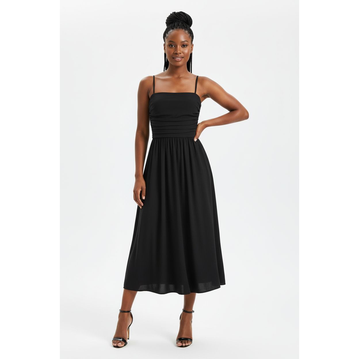 Spaghetti Strap Bustier Midi Dress.
