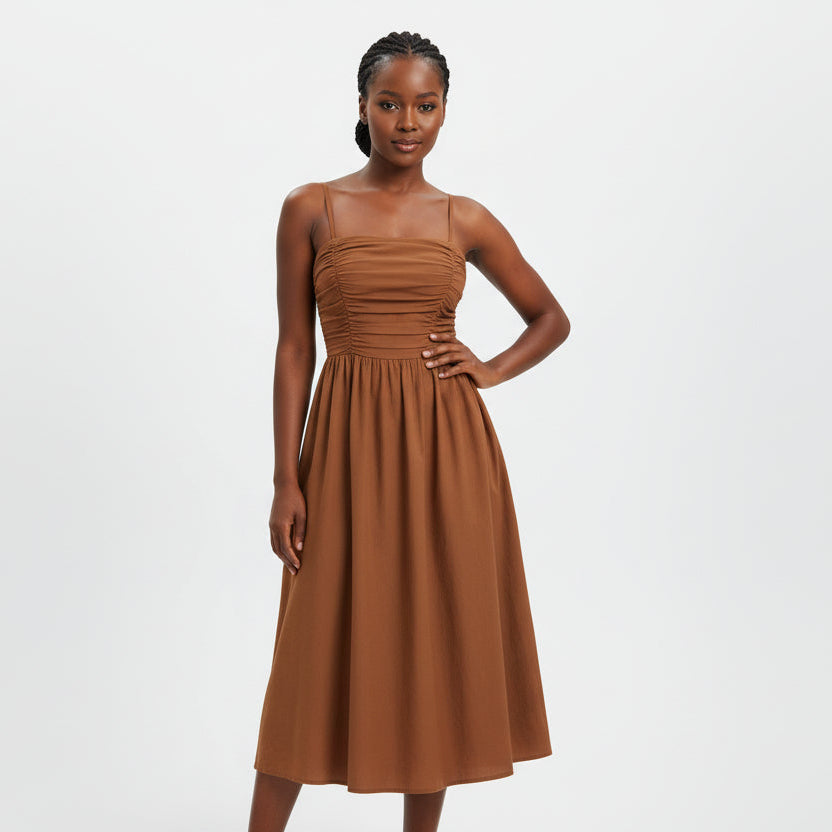 Spaghetti Strap Bustier Midi Dress.