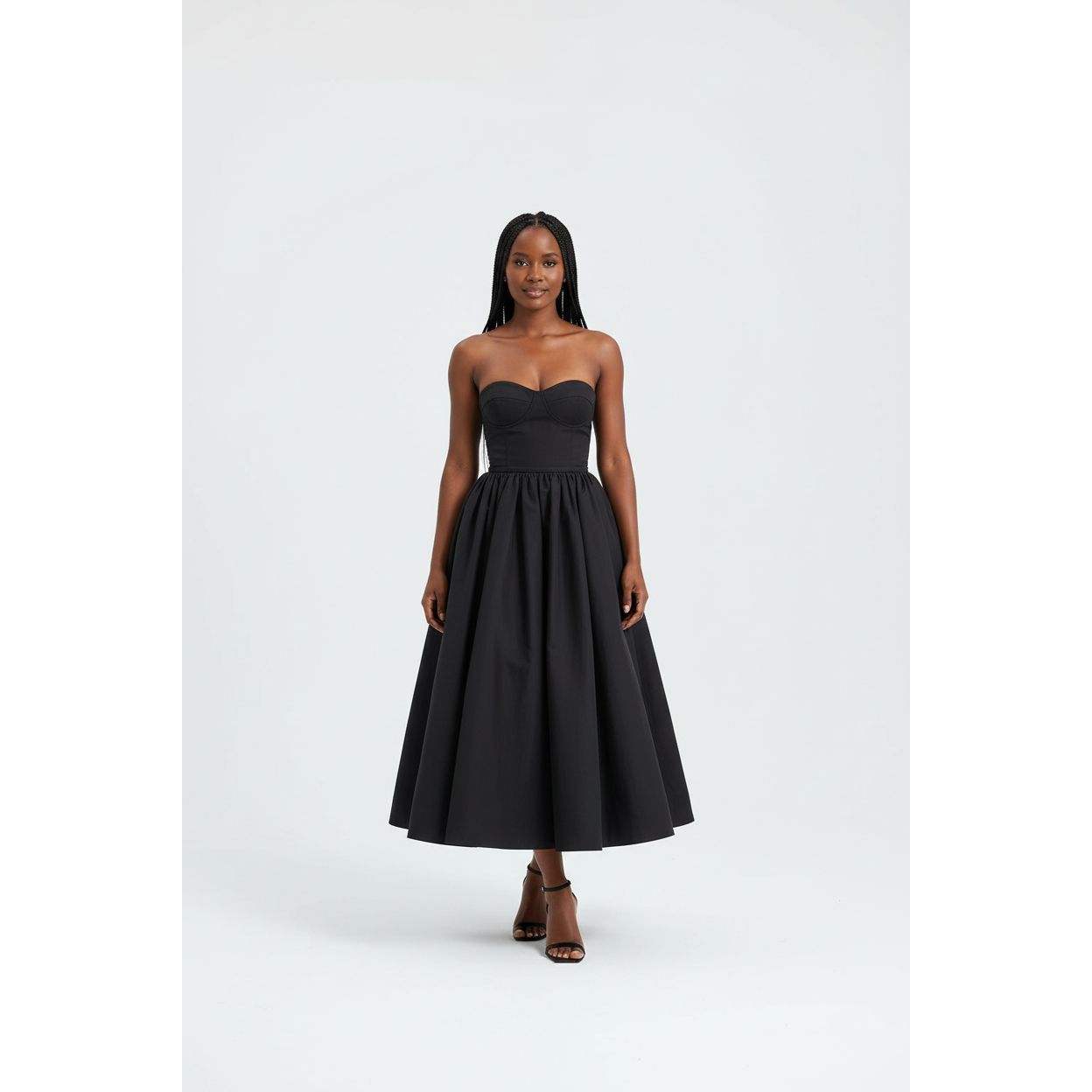 Spaghetti Strap Bustier Midi Dress.