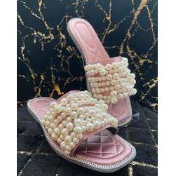 Flat Casual Rhinestone Faux Pearls Slippers.