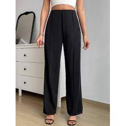 Solid Straight Leg Slant Pocket Pants.