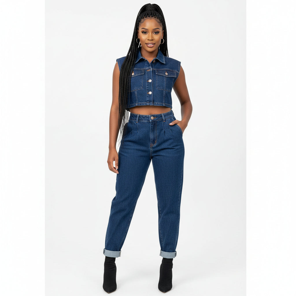 Cargo Crop Denim Vest and Pants set.